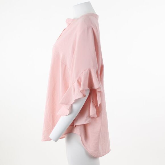 Vince Camuto Plus Size Ruffle Sleeve Henley Fresh Pink - Picture 4 of 5